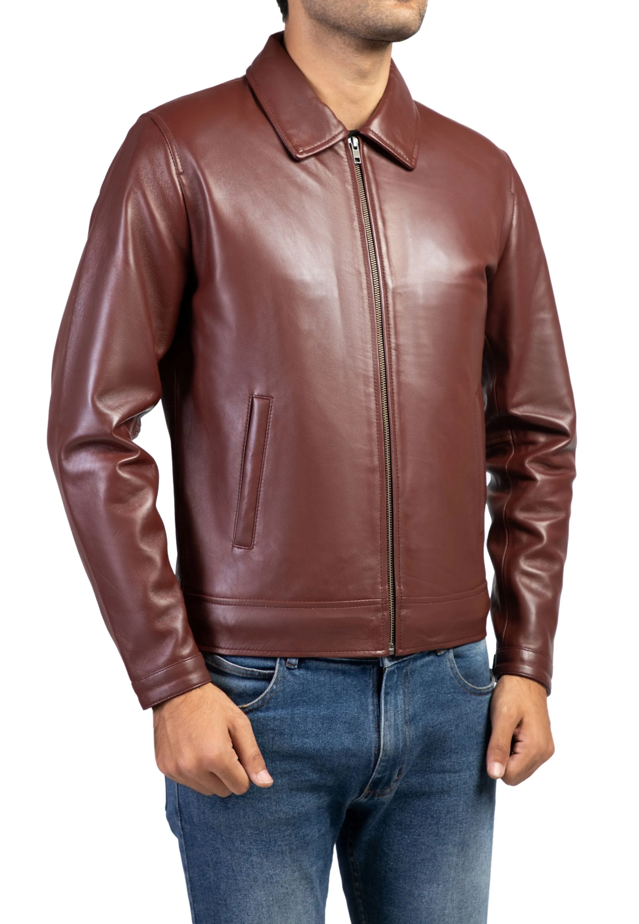 Men's Harrington Collar Shirt Premium Leather Jacket