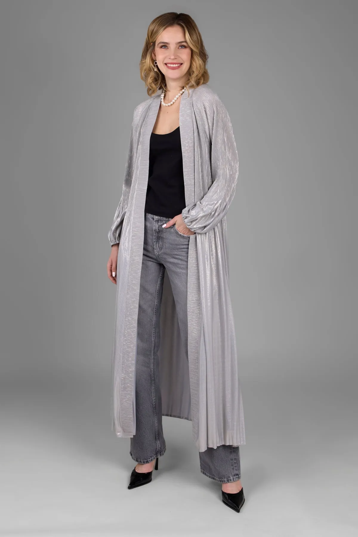 Metallic Pleated Duster