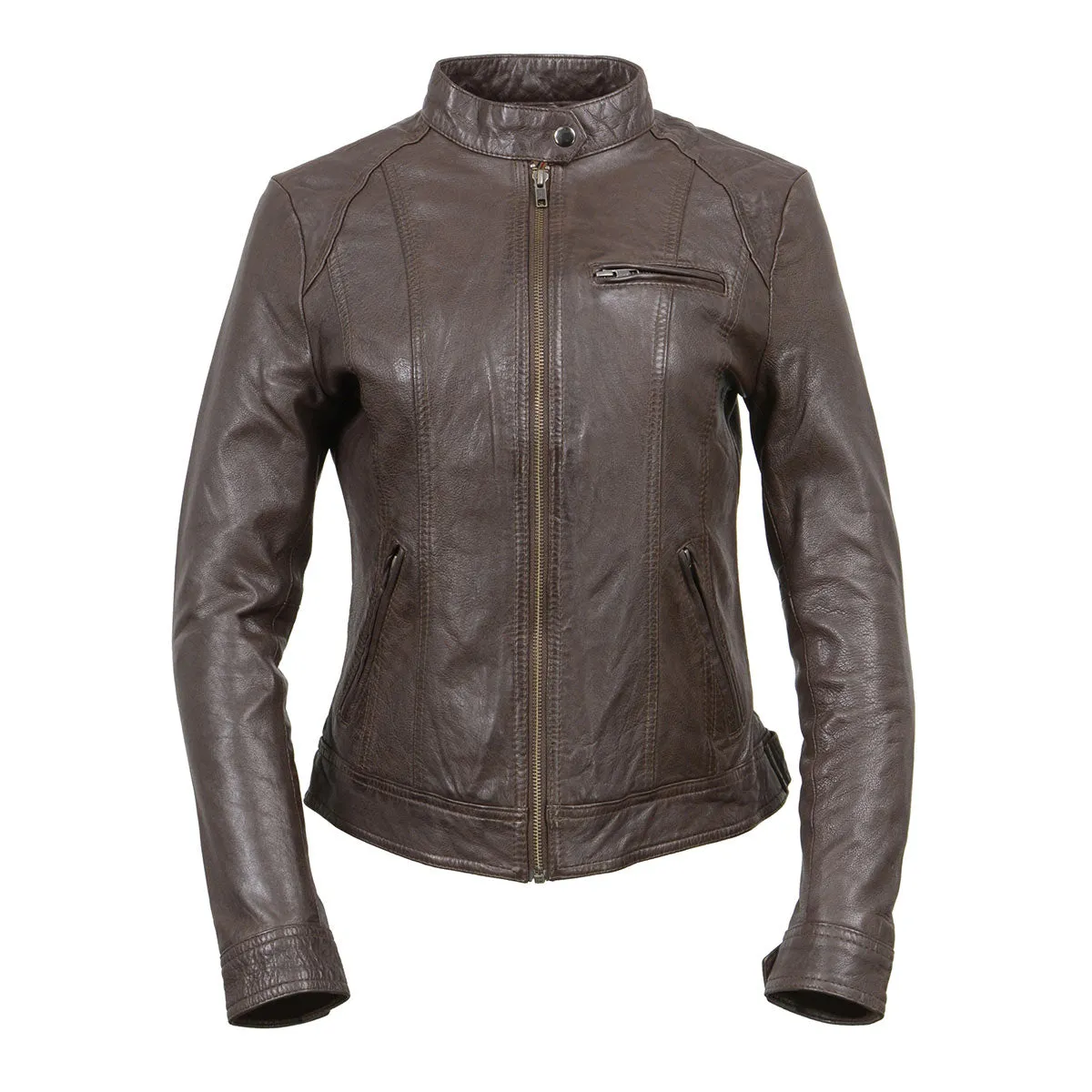 Milwaukee Leather Vintage SFL2811 Women's Brown Zipper Front Motorcycle Casual Fashion Leather Jacket