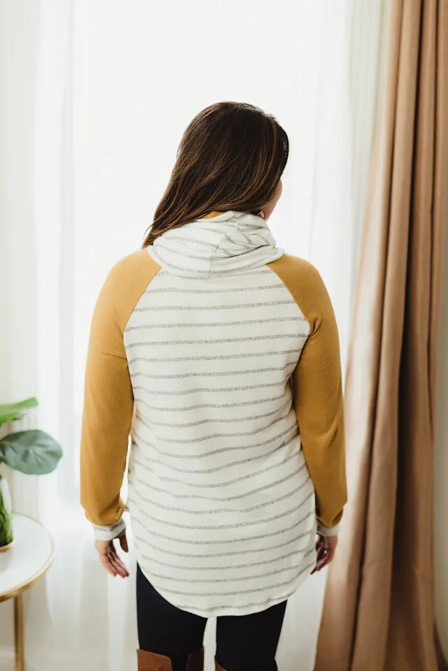 Mock Neck Stripe Raglan