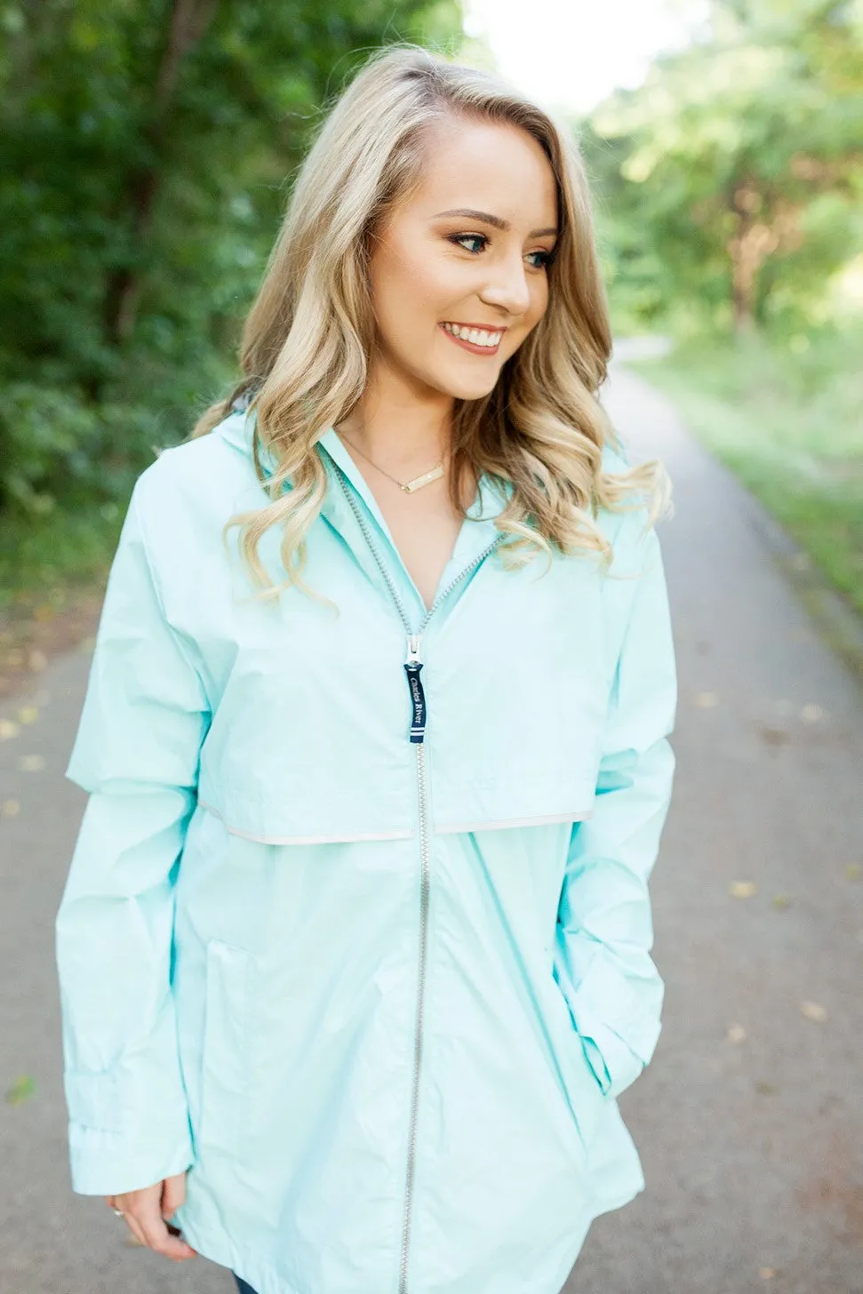 Monogrammed New Englander Rain Jacket Aqua