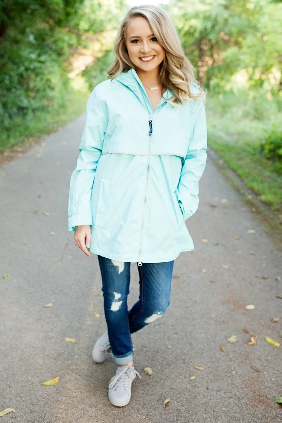 Monogrammed New Englander Rain Jacket Aqua