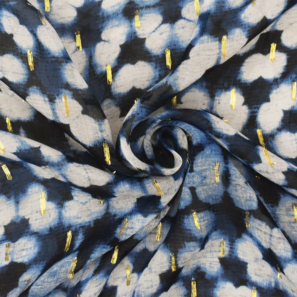 Navy-Gold Famous Designer Viscose Abstract Print Crinkle Chiffon Fabric