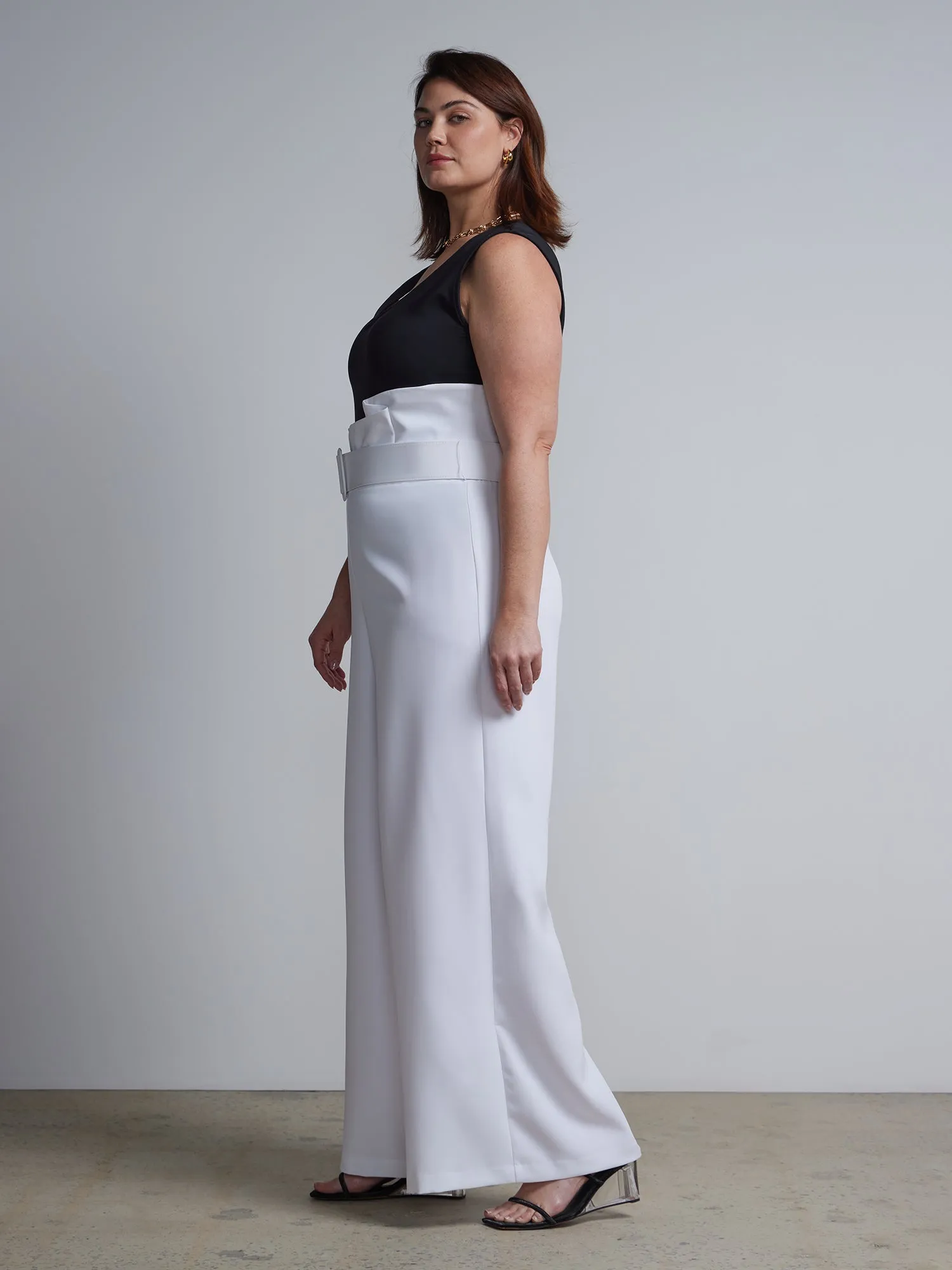 Plus Statement Belted High Rise Wide Leg Pants