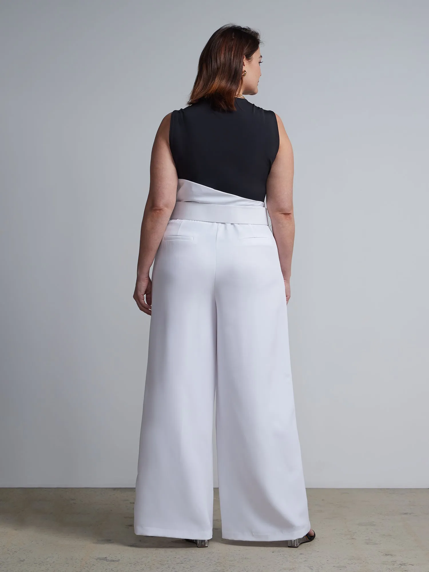 Plus Statement Belted High Rise Wide Leg Pants