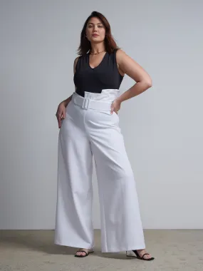 Plus Statement Belted High Rise Wide Leg Pants