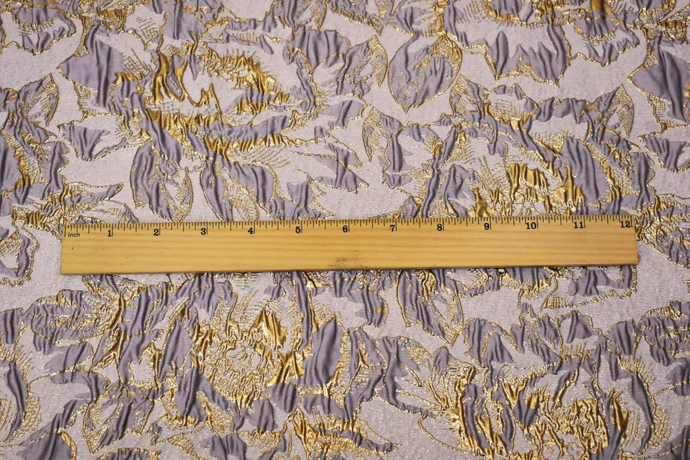 Purple-Gold Poly Blend Metallic Abstract Floral Matelasse Jacquard Brocade Fabric