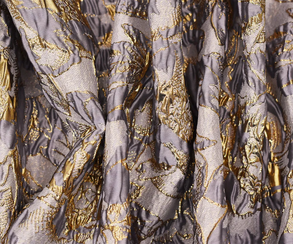 Purple-Gold Poly Blend Metallic Abstract Floral Matelasse Jacquard Brocade Fabric