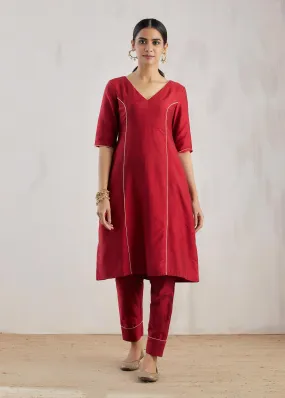 Red Markab Kurta with Pant (Set of 2)