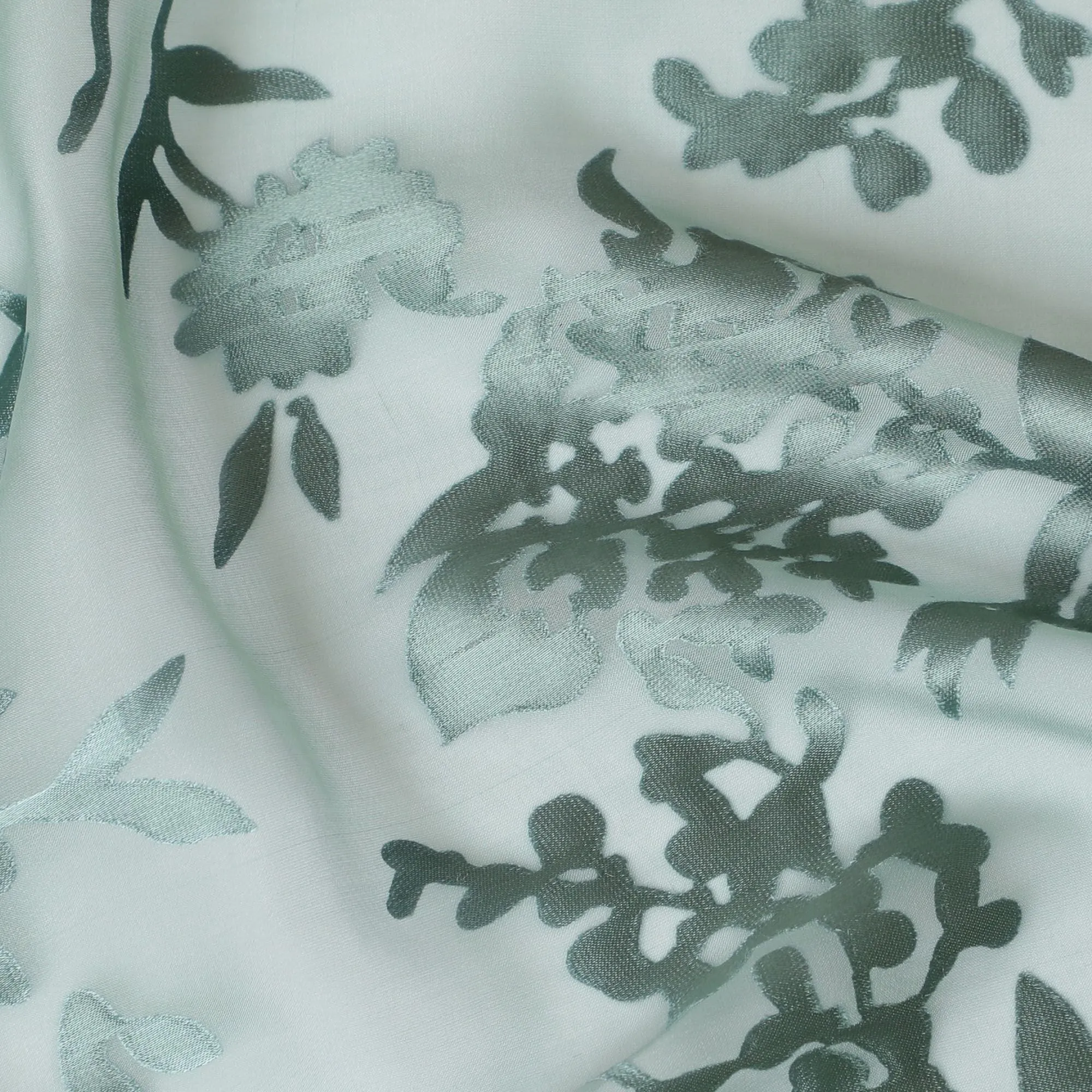 Refreshing Mint Floral Premium pure silk Jacquard Chiffon Fabric, 110cm Wide - South Korean High-Fashion Textile-D17668