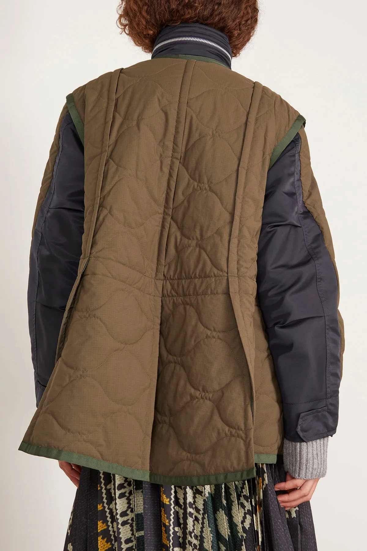 Rip Stop Quilted Coat in Khaki/Dark Navy