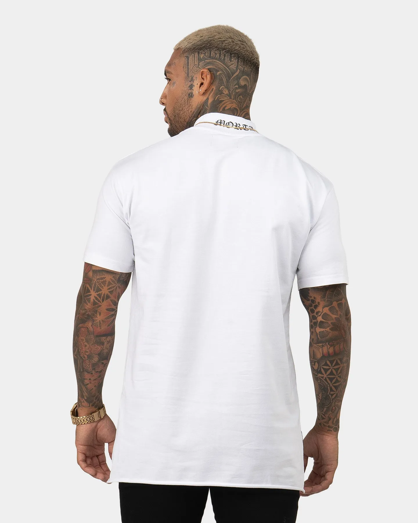 Saint Morta Old English Mock Neck T-Shirt White/Black