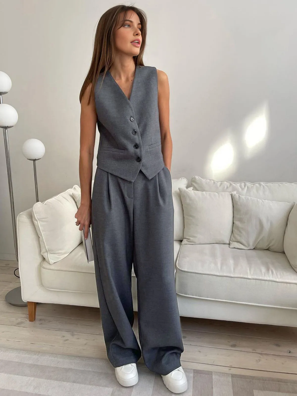 Solid Structured Graceful Suit Pants