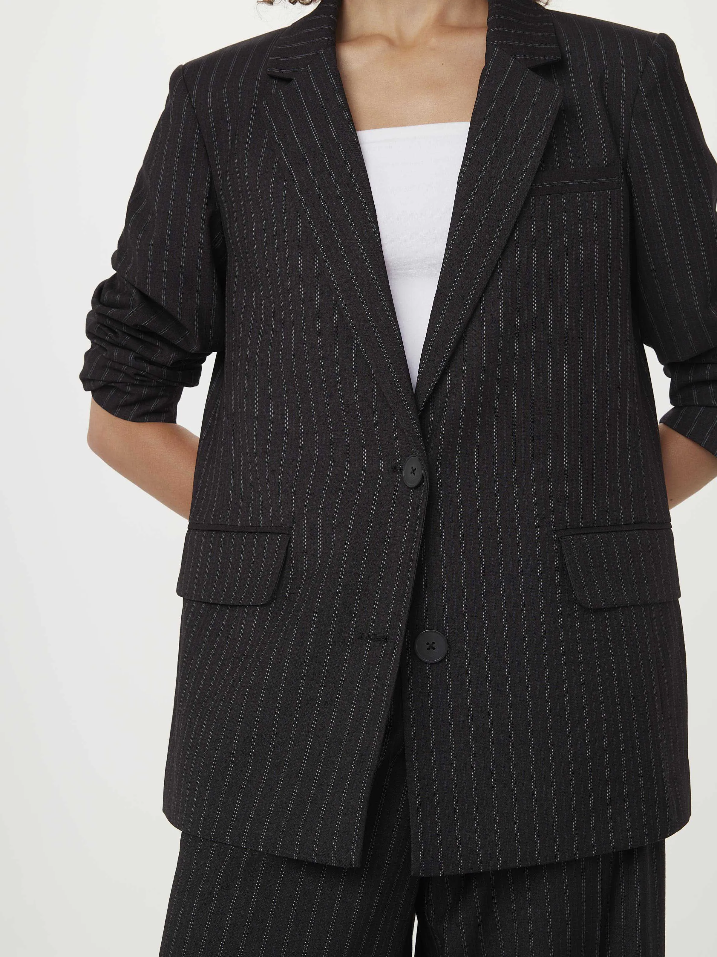 The Striped 2-Button Blazer in Charcoal Grey