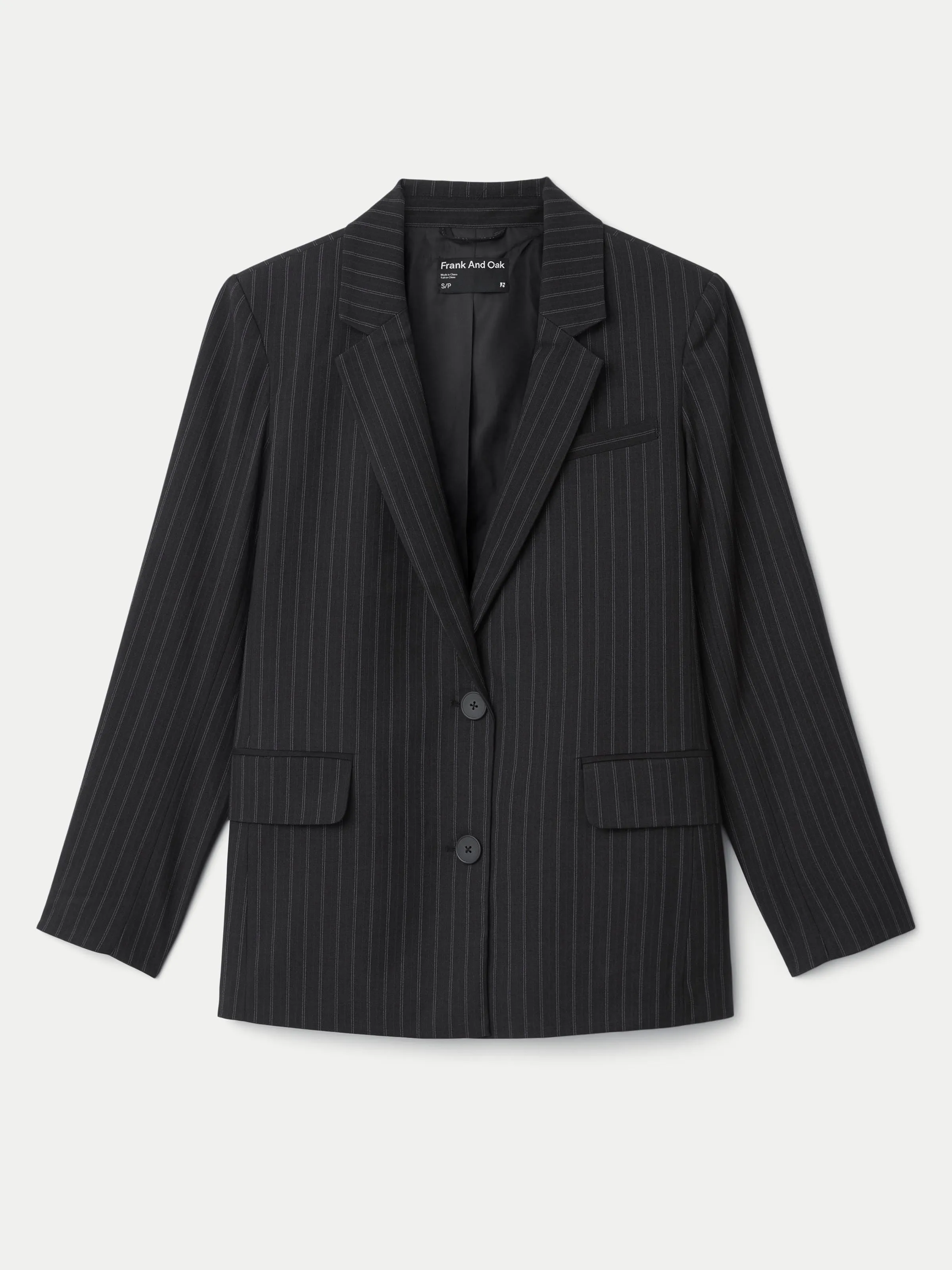 The Striped 2-Button Blazer in Charcoal Grey