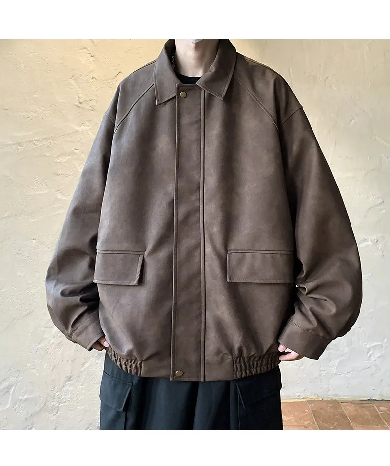 Tide Brown Matte Surface Spring & Fall Pilot Jacket Leather Coat