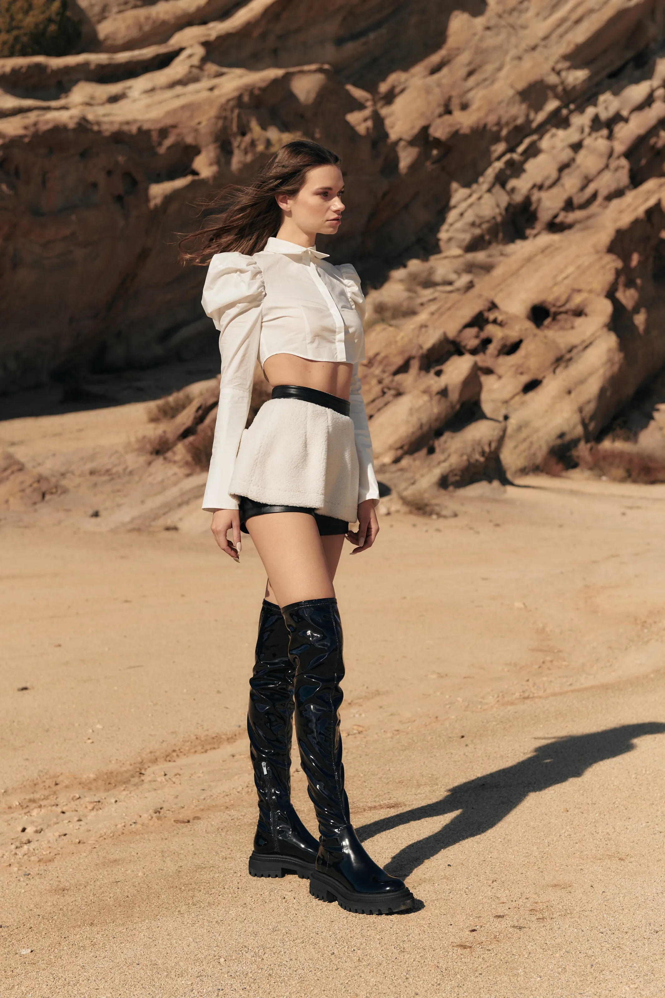 Vegan Leather Shearling Skort