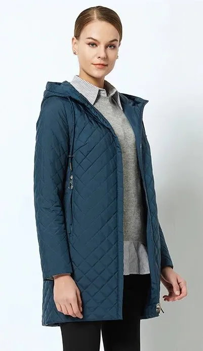 Women's Spring Warm Hooded Quilted Coat With Stand-Up Collar