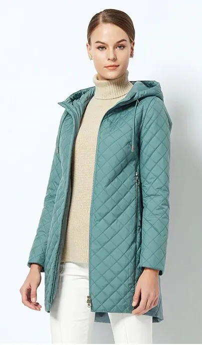 Women's Spring Warm Hooded Quilted Coat With Stand-Up Collar