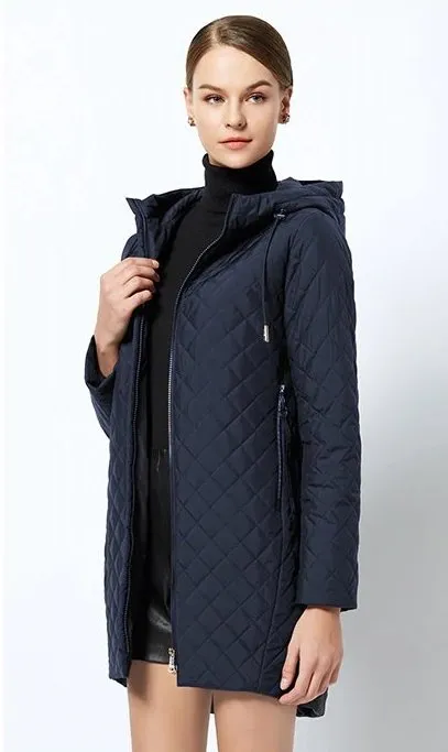 Women's Spring Warm Hooded Quilted Coat With Stand-Up Collar