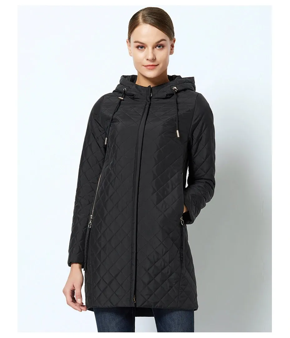 Women's Spring Warm Hooded Quilted Coat With Stand-Up Collar