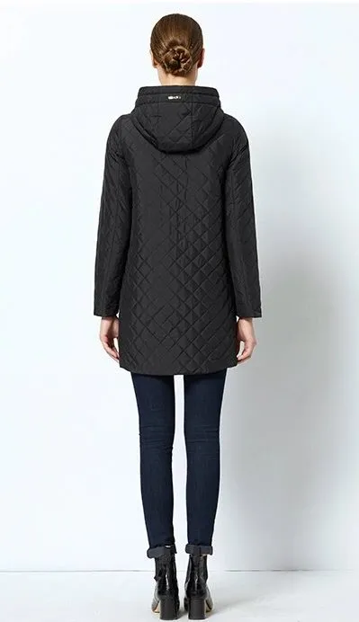 Women's Spring Warm Hooded Quilted Coat With Stand-Up Collar