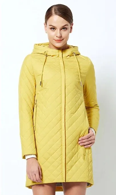 Women's Spring Warm Hooded Quilted Coat With Stand-Up Collar