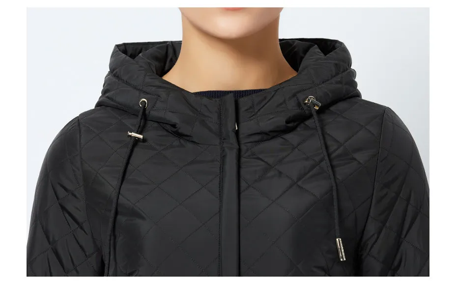 Women's Spring Warm Hooded Quilted Coat With Stand-Up Collar