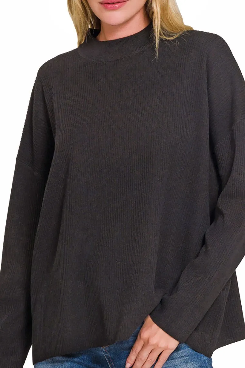 Zenana Cool Valley Black Mock Neck Sweater